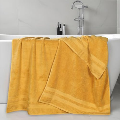 Superior Venice Zero Twist Cotton Medium Weight Bath Sheets, for Guest Bath, Bathroom, Shower, Spa, Plush Towels, Essentials, Ribbed Textured Border, Oversized Towels, Set of 2, Gold