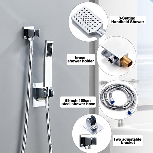 8 Inch Shower Faucet Set Ceiling Mount, High Pressure Rainfall Shower System, Square Rain Shower Head with Handheld Spray Combo, Ceiling Luxury Rainfall Shower Fixtures (L-Style) - color: Polish Chrome, style: 8 Inch-L Style