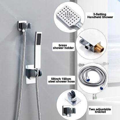 8 Inch Shower Faucet Set Ceiling Mount, High Pressure Rainfall Shower System, Square Rain Shower Head with Handheld Spray Combo, Ceiling Luxury Rainfall Shower Fixtures (L-Style) - color: Polish Chrome, style: 8 Inch-L Style