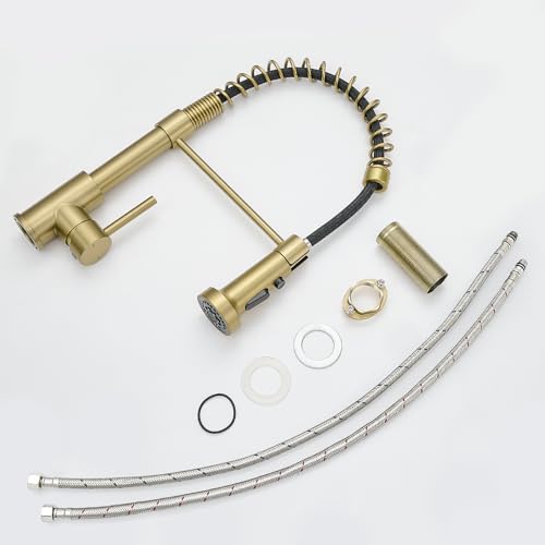 AIMADI Brushed Gold Kitchen Faucet with Pull Down Sprayer,Single Handle | One Hole Commercial Spring Design,Pull Down Sprayer,for Farmhouse Camper Bar Laundry Room - color: Brushed Gold