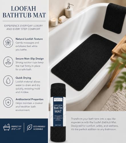 Home Expressions Non Slip with Suction Cups Loofah Bathmat 27"x15" & 29.5"X16.9", PVC Loofah Bathroom Mats, Loofah Mats for Shower and Bathroom, Quick Drying, (BLK 29.5"X16.9") - size: BLK 29.5"X16.9"