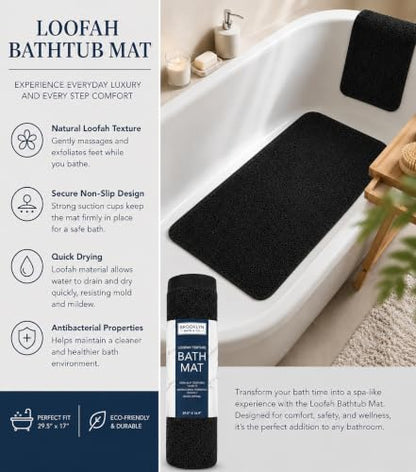 Home Expressions Non Slip with Suction Cups Loofah Bathmat 27"x15" & 29.5"X16.9", PVC Loofah Bathroom Mats, Loofah Mats for Shower and Bathroom, Quick Drying, (BLK 29.5"X16.9") - size: BLK 29.5"X16.9"