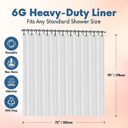 No Smell Shower Curtain Liner 72x72 Clear - PEVA Plastic Shower Curtain for Bathroom, PVC-Free Waterproof Clear Shower Liner with Metal Grommets and Magnet-Weighted Bottom Hem - Washable Inner Liner - color: Clear