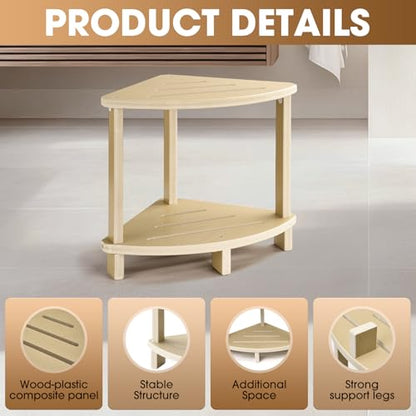 Corner Shower Stool for Inside Shower, 17in Shower Foot Rest for Shaving Legs with Storage Shelf 2-Tier, Waterproof Bath Stool Bench for Small Spaces Bathroom Seat