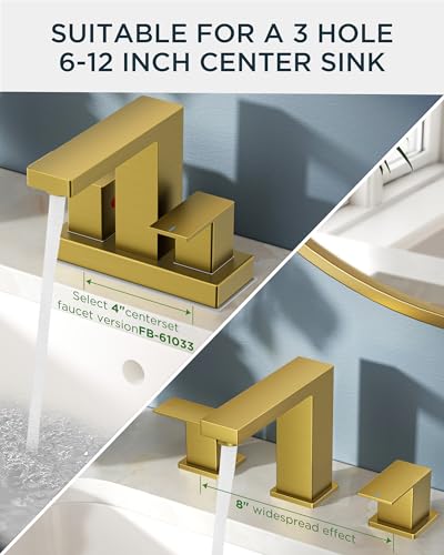 FORIOUS 2 Pack 8" Widespread Gold Bathroom Faucet 3 Hole, Commercial Faucet | 2 Handle Wholesale Square Brushed Gold Bathroom Sink Faucet 3 Holes, Vanity Faucet with Drain, Supply Line and 1.2gpm Aerator - color: Brushed Gold × 2, style: Modern
