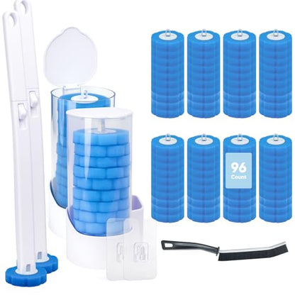 2 Pack Disposable Toilet Brush and Holder Set, Wall Mounted Toilte Wand Kit | Disposable Bowl Ceaner Wand and Caddy with 96 Refills for Closestool Cleaning