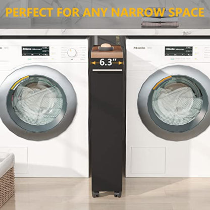 Tribesigns Slim Storage Cart, Rolling Narrow Kitchen Cart on Wheels for Small Place, 4-Tier Slide Out Slim Utility Cart Skinny Laundry Cart with Handle for Kitchen, Bathroom, Laundry - style: Rustic