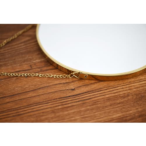8-inch Modern Round Wall Mirror with Metal Frame and Hanging Chain, Suitable for Entryway, Hallway, or Bathroom Small Gold Metal Frame Mirror (Gold, 8 inch) - size: 8 inch