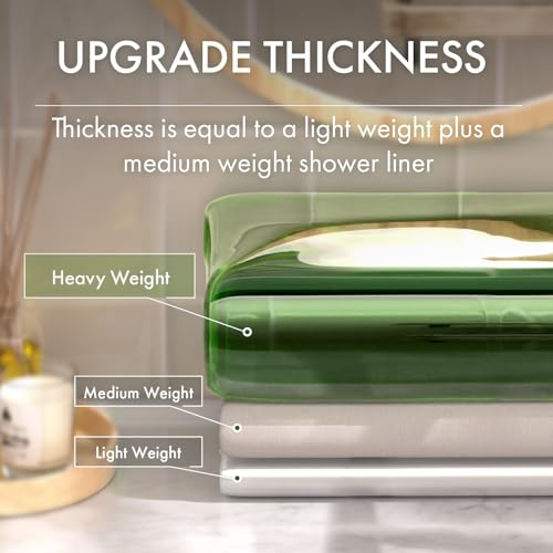AmazerBath No Hook Shower Curtain Liner, 100% EVA Heavy Duty Hookless Shower Curtain and Liner 3-in-1, 72x75 Luxury Soft Shower Liner with 3 Heavyweight Stones, Clear Green - color: Rainbow Emerald