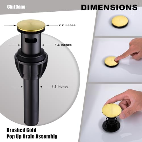ChiLDano Brushed Gold Bathroom Faucet 3 Hole for Sink Widespread 2 Handles | Gold Vanity Faucet with Drain and Hose, Brushed Brass Gold Sink Faucet for Bathroom, 8 inch 3 Hole Faucets for Bathroom Sink - color: Brushed Gold