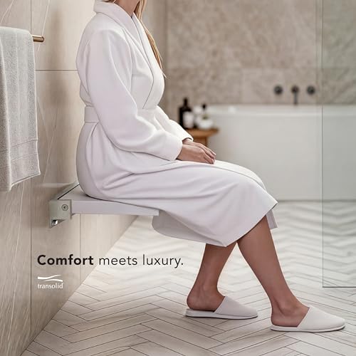 Transolid Preston Flip-Up Fold-Down Wall-Mount ADA Compliant Padded Shower Seat, 14 in. W x 13.75 in. D, White and Brushed Stainless, PPS1414UP-01BS - color: White/Brushed Stainless, size: 14"x14"