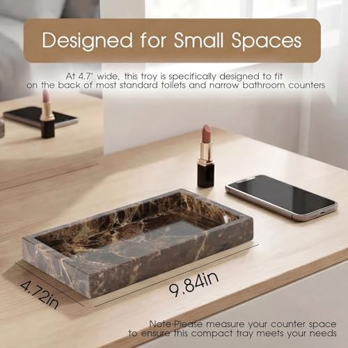 Natural Marble Tray Heavyweight Stone Vanity Tray for Bathroom Countertop, Coffee Table & Dresser - Handcrafted Rectangular Organizer (Coffee, 9.84" x 4.72" x 1.18") - color: Coffee