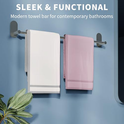 Self Adhesive Towel Bar for Bathroom 24ich Stainless Steel and Zinc Alloy No Drill Towel Rack Heavy Duty Hanger Stick On Hand Towel Holder for Kitchen, Cabinet, Door, Shower, Brushed Nickel - color: Brushed Nickel