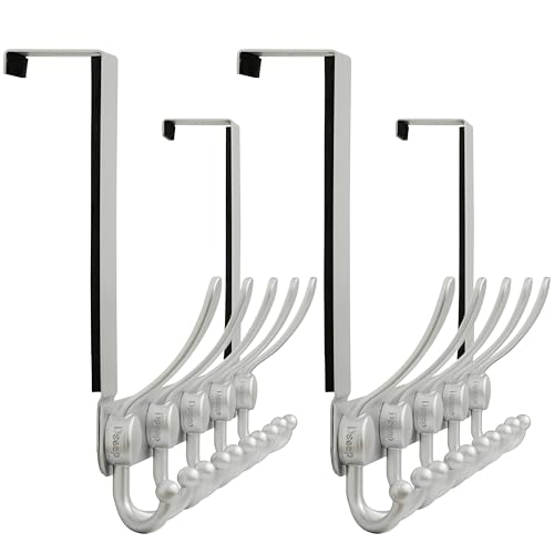 Over Door Hook 2.0 - Upgraded Version - Simple-Assembly, Strong, Heavy-Duty Stainless Steel 5-Tri-Hook Over The Door Hanger Rack, SimpleStrong Series, Silver, Pack of 2 - color: Silver