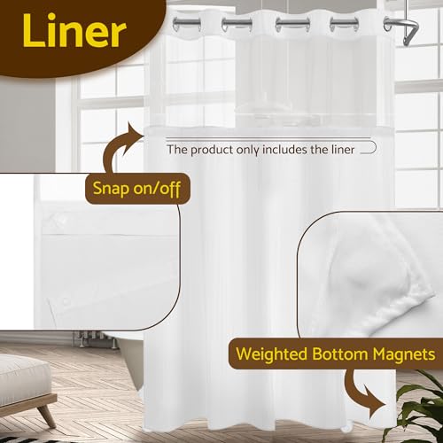 Barossa Design 70x54 Snap-in Shower Curtain Replacement Liner White | 2 Bottom Magnets, Fabric, Removable, Water Repellent, Machine Washable, Hotel Style, 70" W x 54" H Inner Liner - color: White, size: 70"W x 54"L (Pack of 1)