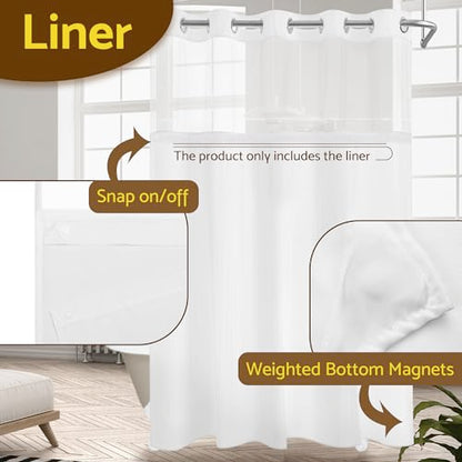 Barossa Design 70x54 Snap-in Shower Curtain Replacement Liner White | 2 Bottom Magnets, Fabric, Removable, Water Repellent, Machine Washable, Hotel Style, 70" W x 54" H Inner Liner - color: White, size: 70"W x 54"L (Pack of 1)