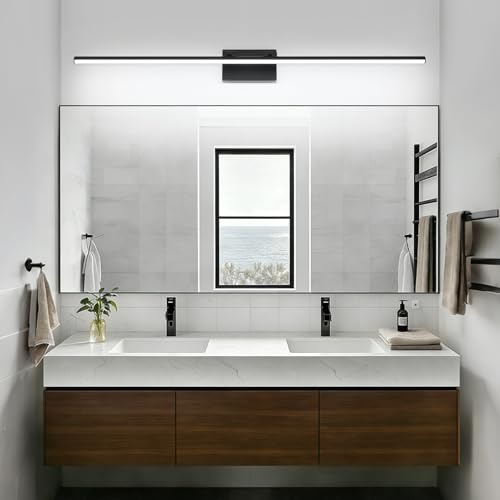 LED Bathroom Vanity Light, Modern Bathroom Light Fixture Over Mirror (Cool White 6000K), Vanity Light Bar with Angle Adjustable, 48 Inch, Black - color: Black-Cool White, size: 48 inch