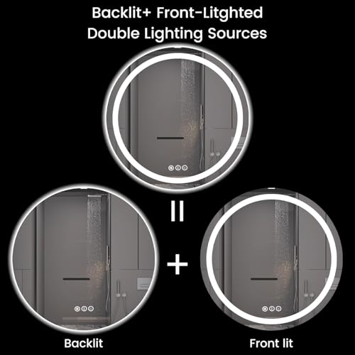42" x 42" LED Bathroom Mirror with Lights, Backlit & Front Lighted, Wall-Mounted Vanity Mirror 3000K/4000K/6000K, Memory Functions, Anti-Fog, Dimmable Smart Mirror - size: 42"L x 42"W