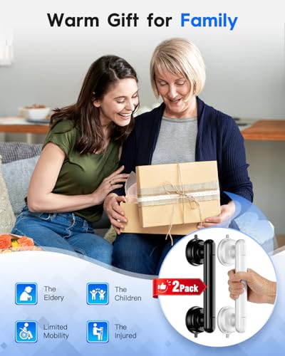 Upgraded 2-Pack Grab Bars for Shower Bathroom Wall, Heavy-Duty Suction Grab Bars Shower Handle Safety for Elderly Seniors Handicap, No Drilling Tool-Free, Reusable (Black and White) - color: Black+White