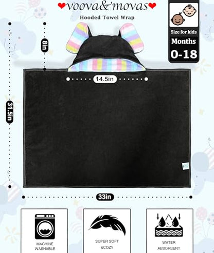 VOOVA & MOVAS Black Baby Beach Towel, Organic 100% Cotton,33"X31.5" - color: Black Elephant, size: 33 x 31.5 inches