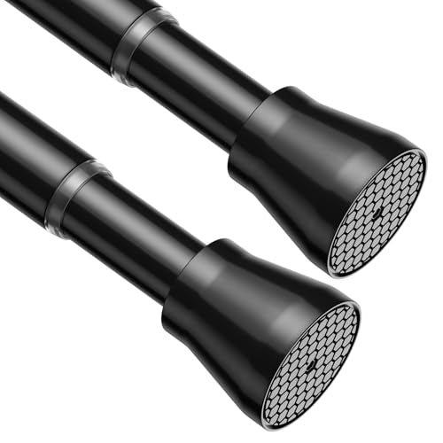Spring Tension Curtain Rods Shower Curtain Rods 28-49" Black 2-Pack | No drill, non-slip, rust-resistant. 7/8" diameter. Versatile for windows, doors, bathroom, closet. Easy install. - color: Black, size: 28" to 49"-2Pcs