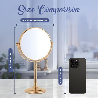 Double Sided 10X/1X Magnifying Makeup Mirror, 8" x 15" (Gold) | The Ideal Present! Large Double-Sided Design with Stand, Elegant Vanity Piece for Dressing Table, Bedroom & Beauty Routines - color: Gold