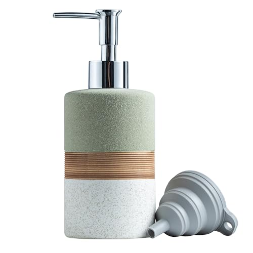 Ceramic Dish Soap Dispenser for Bathroom Shower Hand Soap Dispenser | Refillable Shampoo and Conditioner Bottle, Stainless Steel Pump, Silicone Funnel | Non-Slip Lotion Dispenser, Green and White - color: Green and White, size: 1xSoap Dispenser
