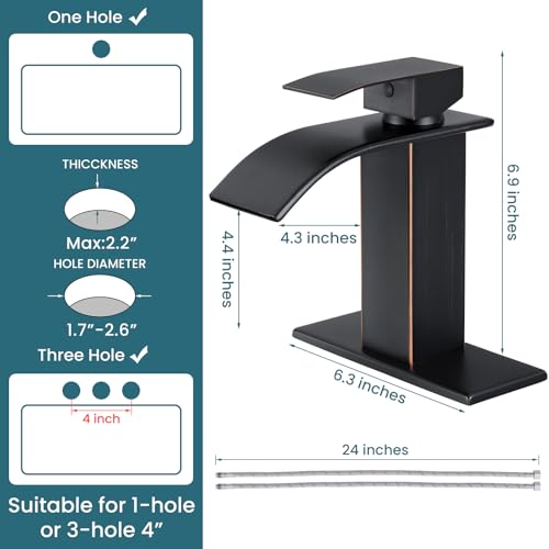 Bathroom Faucets ORB Waterfall Single Handle Bathroom Sink Faucet | with Pop-up Drain & Deck,Supply Hoses,Single Handle Vanity Faucet,Stainless Steel,1 or 3 Hole,RV,Oil Rubbed Bronze - color: A-Oil Rubbed Bronze, style: Short
