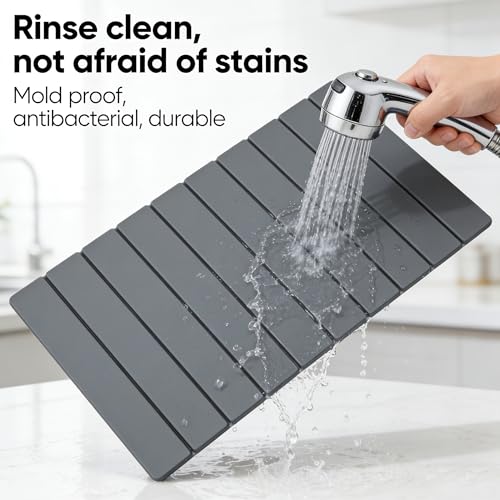 Stone Dish Drying Mat for Kitchen Counter – Super Absorbent Diatomaceous Earth Dish Drying Mat, Grey Kitchen Counter Mats for Dishes ,Bottles, Cups, Match Any Countertop