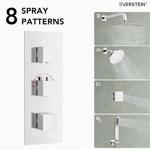 Wall Mount 12" High-Pressure Rainfall Shower Faucet, Dual Rainfall Shower Head System with 6 Body Jets (Polished Chrome) | Wall Mount, High-Pressure, Dual Rainfall Shower Head System, 6 Body Jets - color: Polished Chrome