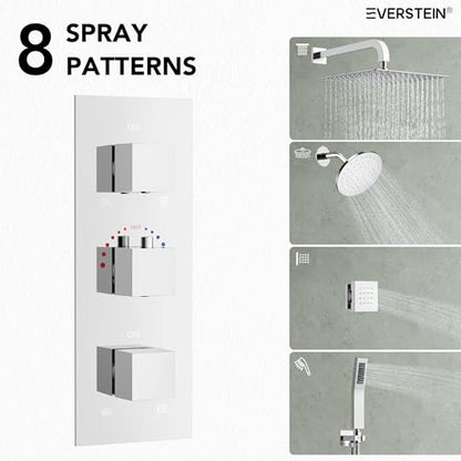 Wall Mount 12" High-Pressure Rainfall Shower Faucet, Dual Rainfall Shower Head System with 6 Body Jets (Polished Chrome) | Wall Mount, High-Pressure, Dual Rainfall Shower Head System, 6 Body Jets - color: Polished Chrome