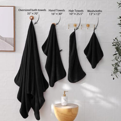 8 Piece Bath Towel Set,Extra Large Bath Sheets 35"x70"-Black | Super Soft Microfiber, Lint Free & Quick Dry Towels for Bathroom,Gym,Hotel–2 Bath,2 Hair,2 Hand,2 Washcloths - color: Black, size: 8Piece Towel Set