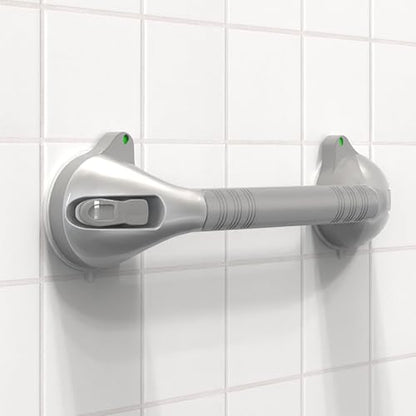 17“ Suction Shower Grab Bar with Indicators, Tool-Free Installation, Steady Handle for Balance Assist for Bathtub, Toilet, Bathroom, Dual Tone, Silver/Gray 2-Pack - size: 17in, Pack of 2