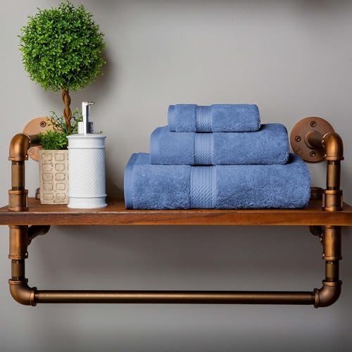 SUPERIOR Egyptian Cotton Ultra Plush & Absorbent, 3 Piece Set, Denim Blue | Quick Dry, Soft Luxury Towel Set, Bath Essentials, Guest Bath, Spa, 1 Bath, 1 Hand, 1 Face Towels, Madeline Towels - color: Denim Blue, size: 3-Piece Towel Set