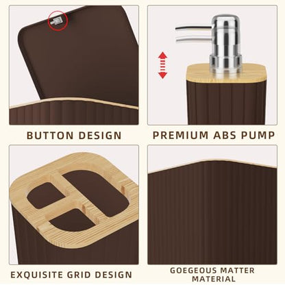 XLHOMO Bathroom Accessories Set - 25PC Brown Bathroom Set, Bathroom Set with Shower Curtain and Rugs, Brown Shower Curtain Set, Toilet Brush, Bathroom Trash Can - size: Bath Set+Shower Curtain+Rugs, style: Brown