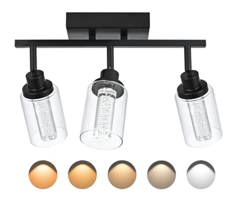 MELUCEE 3 Lights LED Track Lighting Kit Ceiling, 5-Color Temperature | Bathroom Vanity Light Fixtures Wall Mounted Lamp Black Finished with Flexibly Rotatable Light Heads, Built-In LED Chips - color: Black, size: 3 Lights