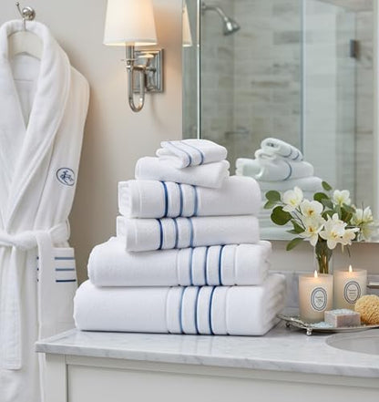 Bath Towels Set for Bathroom – Luxury 6-Piece Cotton Towels, Soft Absorbent & Quick Dry, 600 GSM Bath Towels for Bathroom, Hotel Spa Quality (White/Blue Azure, 6- Bath Towel Set) - color: White/Blue Azure