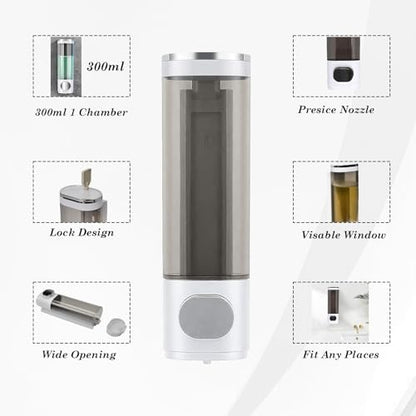 10oz/300ml Single Manual Wall Mounted Soap Dispenser, Silver & White | Bathroom Shampoo and Conditioner Dispenser, Clear Plastic Refillable Liquid Lotion Pump Dispenser and Organizer - color: White & Silver