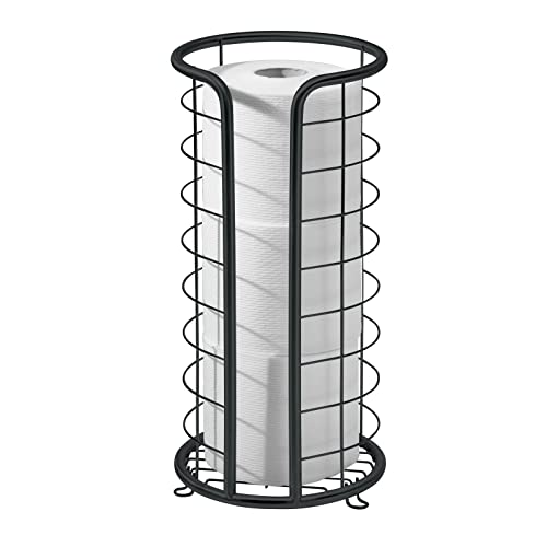 mDesign Metal Toilet Paper Holder Stand - Storage Reserve for 3 Rolls of Toilet Tissue - Freestanding Toilet Paper Holder - Stylish Bathroom Floor Toilet Paper Stand - Omni Collection - Matte Black - color: Matte Black