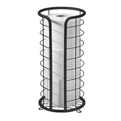 mDesign Metal Toilet Paper Holder Stand - Storage Reserve for 3 Rolls of Toilet Tissue - Freestanding Toilet Paper Holder - Stylish Bathroom Floor Toilet Paper Stand - Omni Collection - Matte Black - color: Matte Black