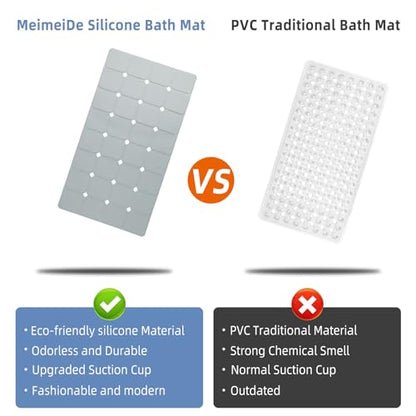 Bathtub Mat Non Slip 15" x 28" Silicone Foldable Tub Mat with Strong Suction Cups & Large Drain Holes, Durable & Eco-Friendly, for Smooth Surfaces, Ideal for Seniors, Adults Grey - color: Grey