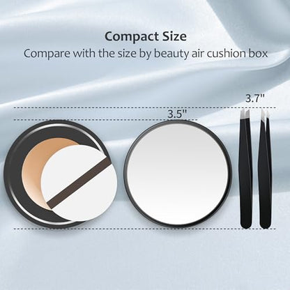 MIYADIVA 40X Magnifying Mirror, 3.5 Inch Round Compact Mirror with Suction Cup, Stainless Steel Tweezers, Perfect for Makeup, Eyebrows, Beards, Travel - color: Black-40x
