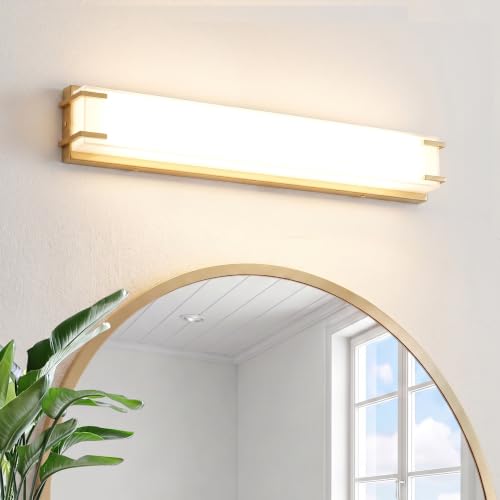 URSOLA LED Bathroom Light Fixtures Over Mirror 24.4” Vanity Light with Milky White Lampshade 4000K Daylight Gold Bath Bar (Gold) - color: Golden, size: 24inch