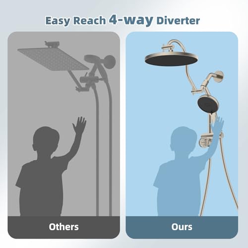 Hibbent 10'' Rain Shower Head Combo with 3 Handheld Sprays, Brushed Nickel | cUPC Certified Self-cleaning High Pressure Shower Head, All Metal Extension Arm, Easy Reach 4-way Diverter, 71" Hose & Holder - color: Brushed Nickel