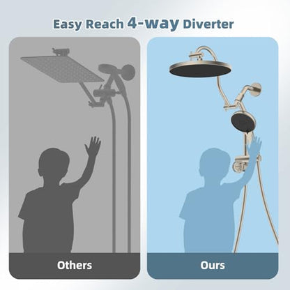 Hibbent 10'' Rain Shower Head Combo with 3 Handheld Sprays, Brushed Nickel | cUPC Certified Self-cleaning High Pressure Shower Head, All Metal Extension Arm, Easy Reach 4-way Diverter, 71" Hose & Holder - color: Brushed Nickel