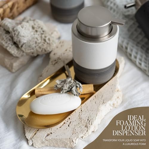 EMPO Ceramic Embossed Press Foam Hand Soap Dispenser - 300ml Large Capacity Facial Cleansing Bottle and Liquid Soap Dispenser for Kitchen Bathroom with Mousse Lotion Pump (White) - color: White
