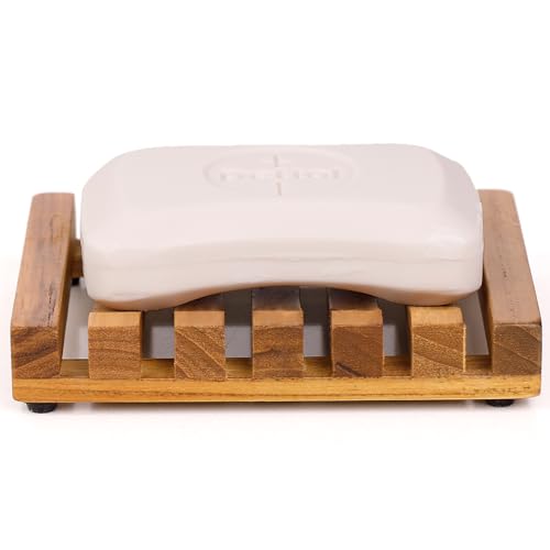 HTB 2 Pack Slotted Bar Soap Holder Teak Wood for Bathroom | Kitchen Wooden Sponge Holder, Self Draining Soap Dish for Shower, Sink, Bathroom, Bathtub, RV,Soap Saver Keep Soap Dry - color: 2pcs