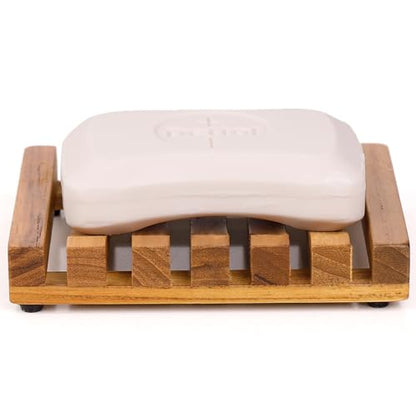 HTB Slotted Bar Soap Holder Teak Wood for Bathroom | Kitchen Wooden Sponge Holder, Self Draining Soap Dish for Shower, Sink, Bathroom, Bathtub, RV,Soap Saver Keep Soap Dry - color: 1pcs