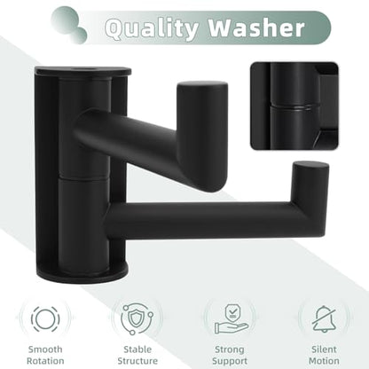 Aomasi Matte Black Rotating Double Towel Hooks 2 Pack, 304 Stainless Steel Swivel Wall Hooks with 2 Arms, Space Saving Towel Hangers for Bathroom Kitchen - color: Matte Black, size: 2 Pack