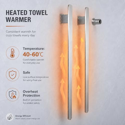Bathroom Heated Towel Rack,Brushed Nickel Towel Warmer,2Bars, 110V | Smart Touch Control, Wall Mounted, Concealed Hardwired, Stainless Steel, Dry Towels in Modern Bathrooms, Space-Saving Design - color: Brushed Nickel-2 Bars